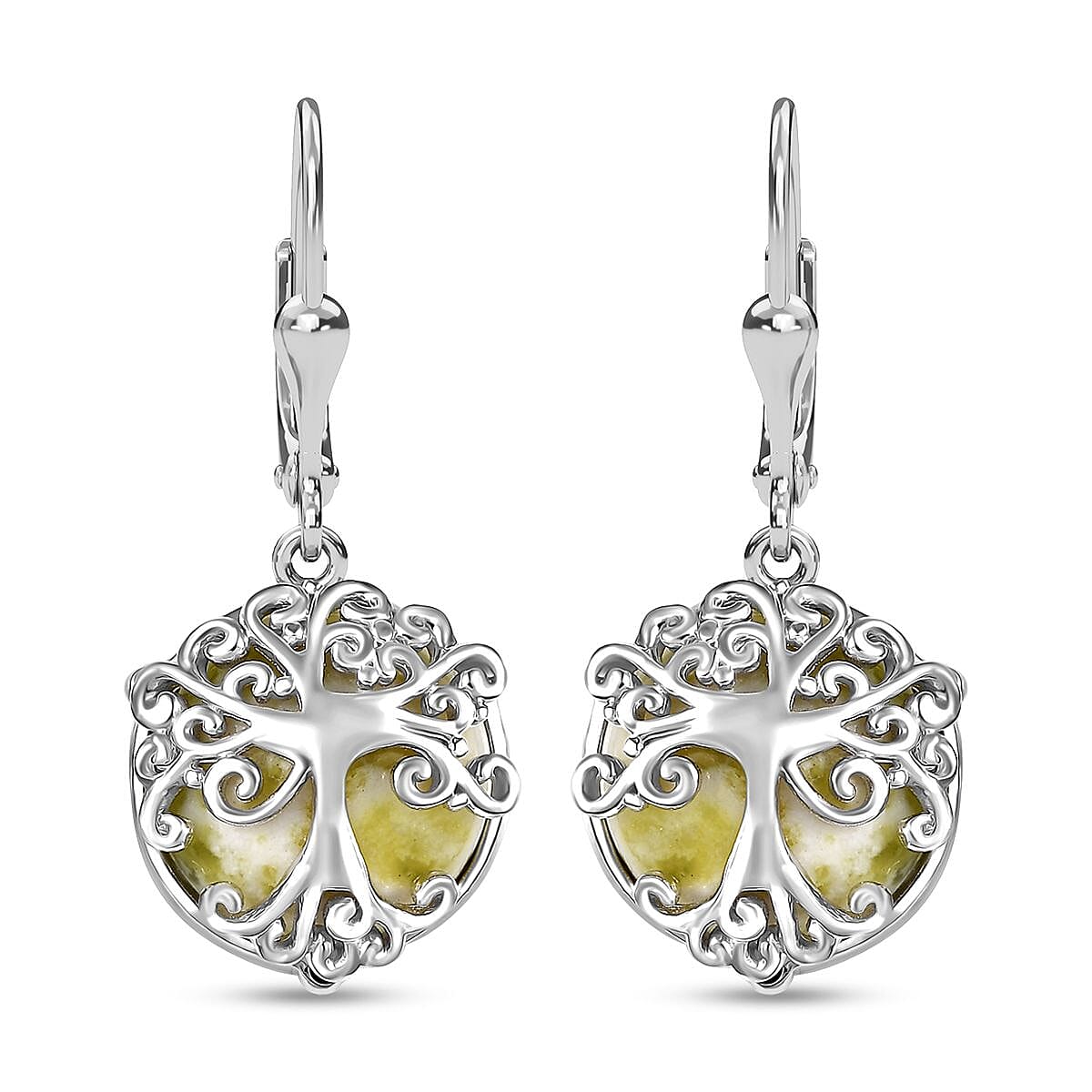 D'Joy Connemara Marble 12.00 ctw Tree of Life Earrings in Platinum Over Sterling Silver