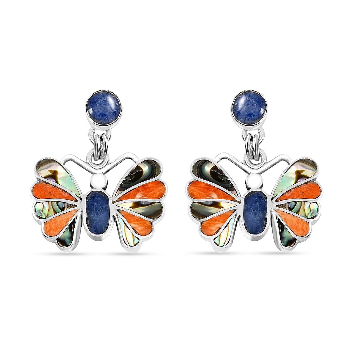 Peruvian Artistry Multi Gemstone 1.85 ctw Blue Butterfly Earrings in Sterling Silver