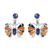 Peruvian Artistry Multi Gemstone 1.85 ctw Blue Butterfly Earrings in Sterling Silver