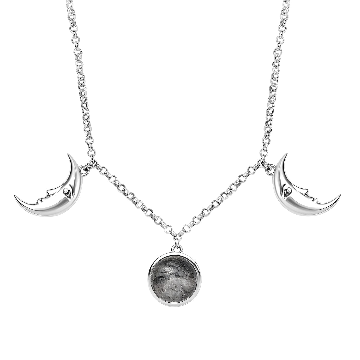 D'Joy Indian Artisan Crafted Premium White Buffalo 7.65 ctw Moon Necklace in Sterling Silver 18-20 Inches