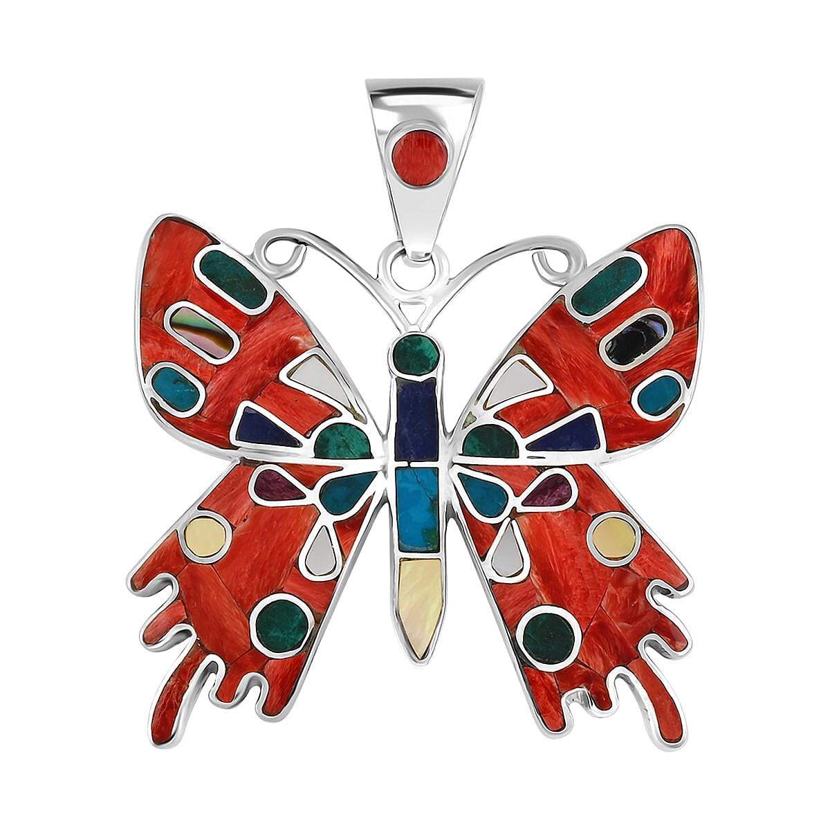 Peruvian Artistry Multi Gemstone 2.35 ctw Super Butterfly Pendant without Chain in Sterling Silver