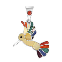 Peruvian Artistry Multi Gemstone 1.10 ctw Brave Humming Bird Pendant without Chain in Sterling Silver