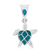 Peruvian Artistry Turquoise 0.60 ctw Mini Turtle Pendant without Chain in Sterling Silver