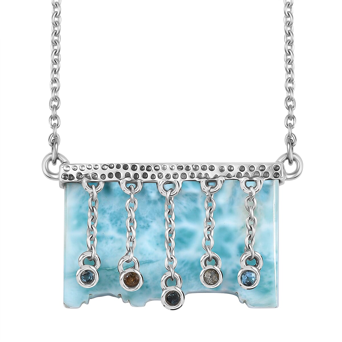 Indian Artisan Crafted Sky Blue Topaz and Multi Gemstone 27.60 ctw Ethereal Cascade Necklace in Sterling Silver 18 Inches