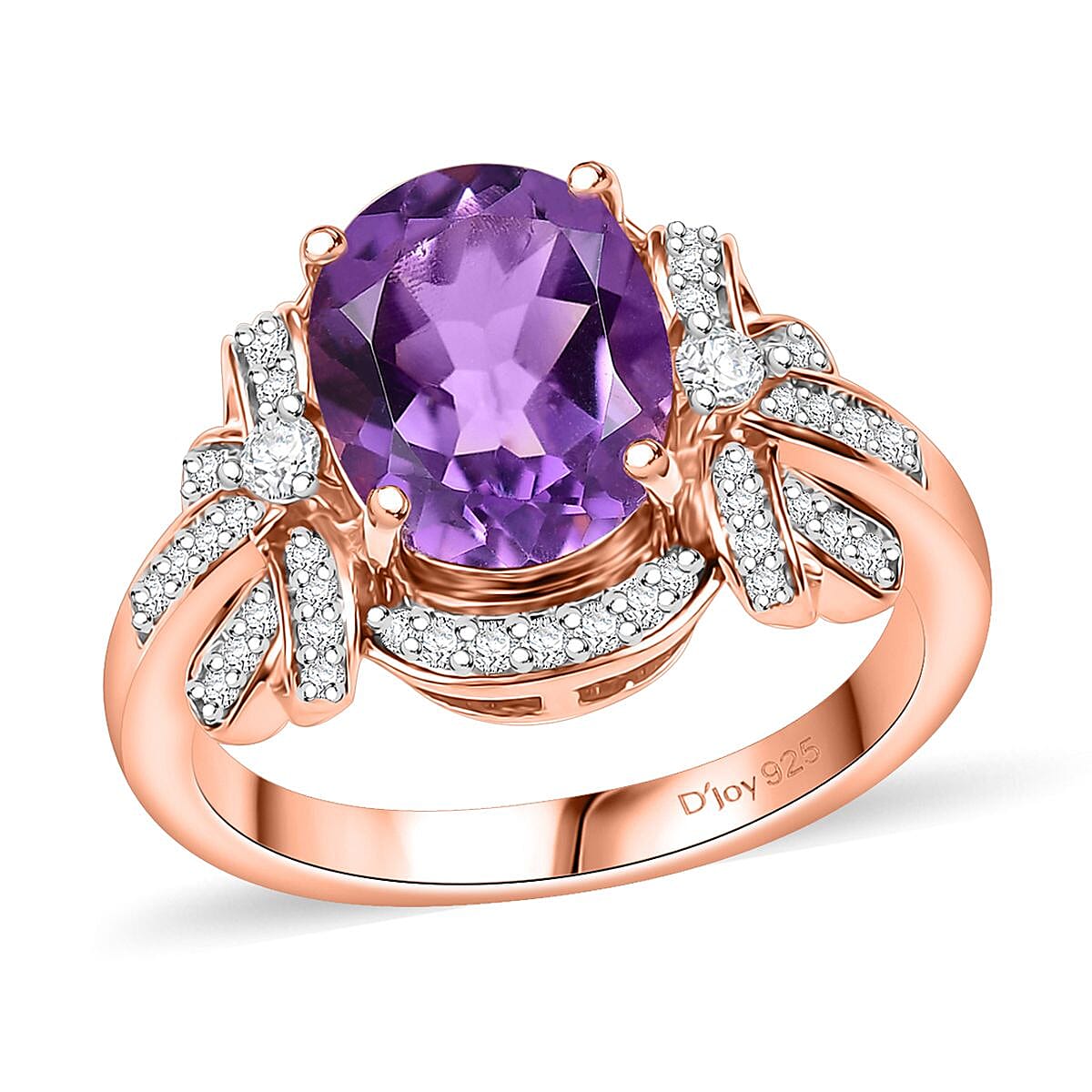 AAA Rose De France Amethyst, White Zircon Love Knot Ring in 18K Vermeil RG Over Sterling Silver (Size 10.0) 3.00 ctw