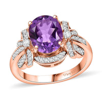 AAA Rose De France Amethyst, White Zircon Love Knot Ring in 18K Vermeil RG Over Sterling Silver (Size 10.0) 3.00 ctw