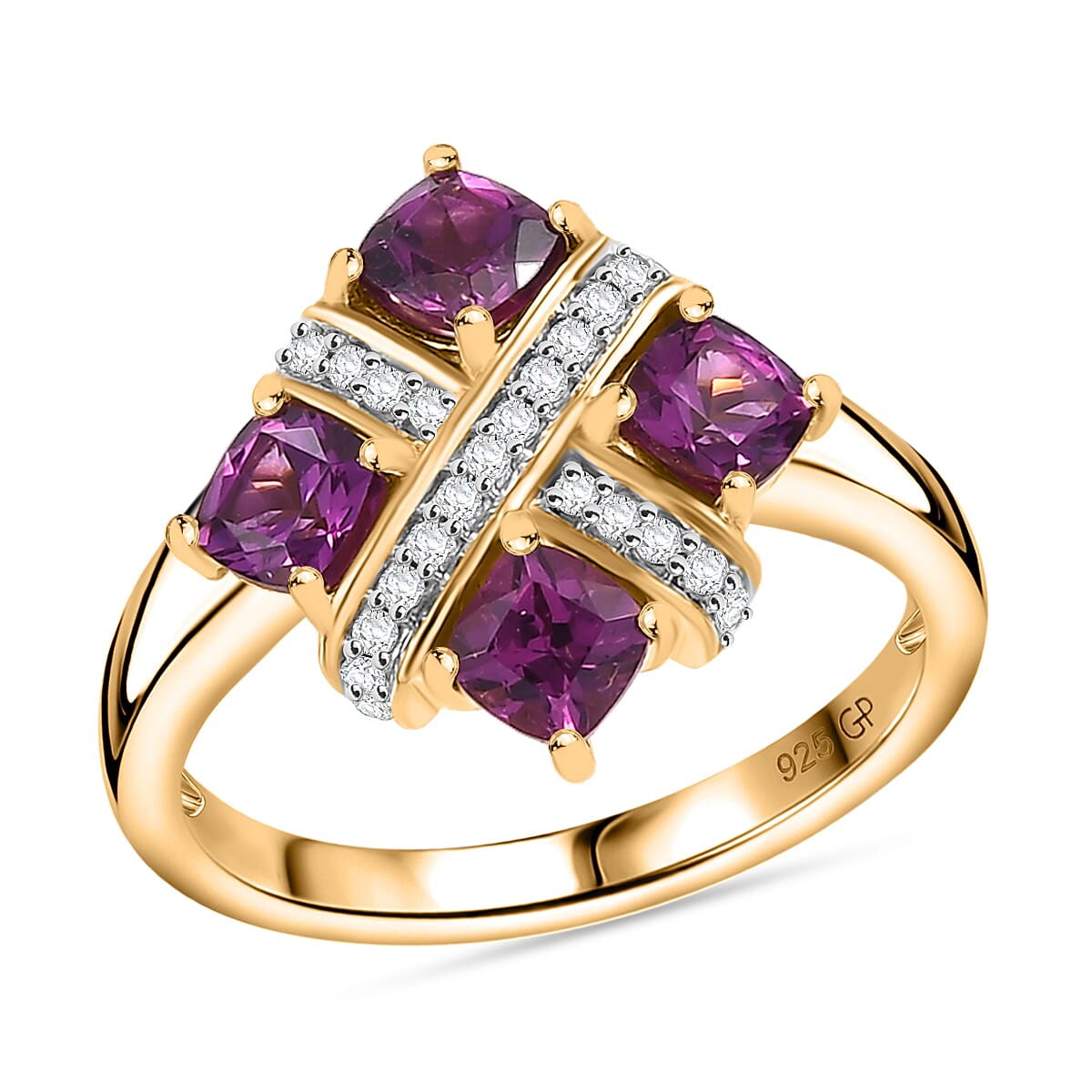 GP Royal Art Deco Collection AAA Radiant Ember Garnet and Multi Gemstone 1.70 ctw Fancy Ring in 18K Vermeil Yellow Gold Sterling Silver