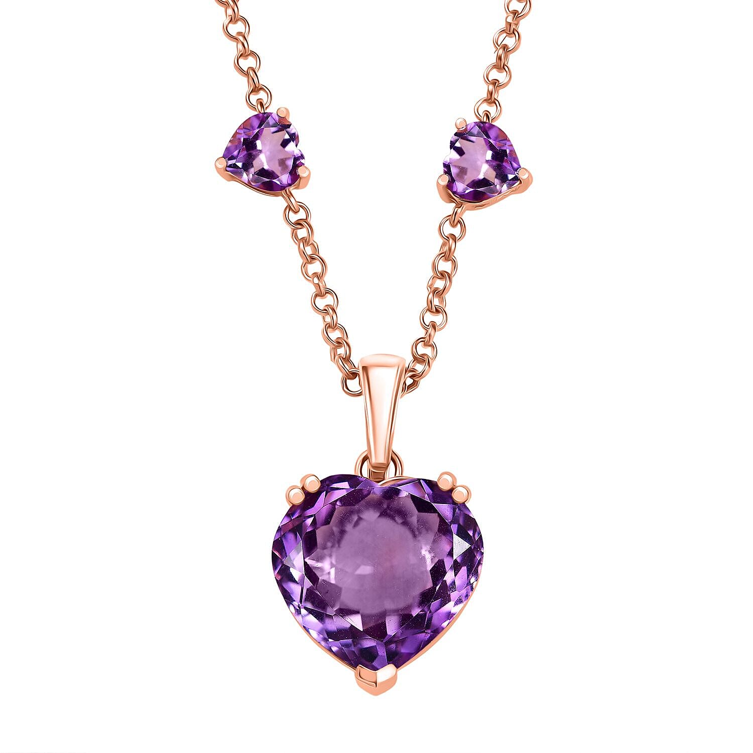 D'Joy AAA Rose De France Amethyst 25.00 ctw Heart Necklace in 18K