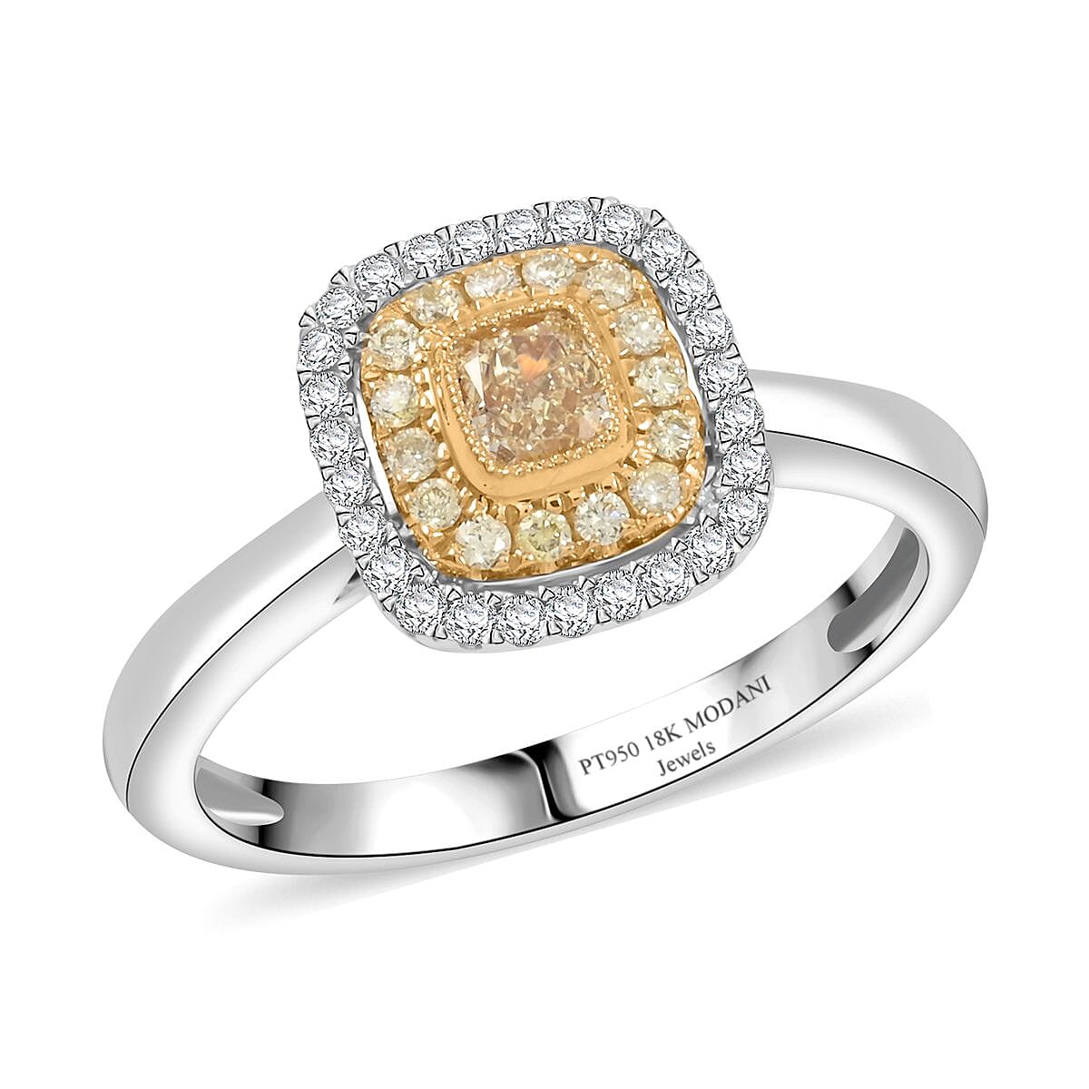 Modani 950 Platinum, 18K YG Natural Yellow and White Diamond Ring