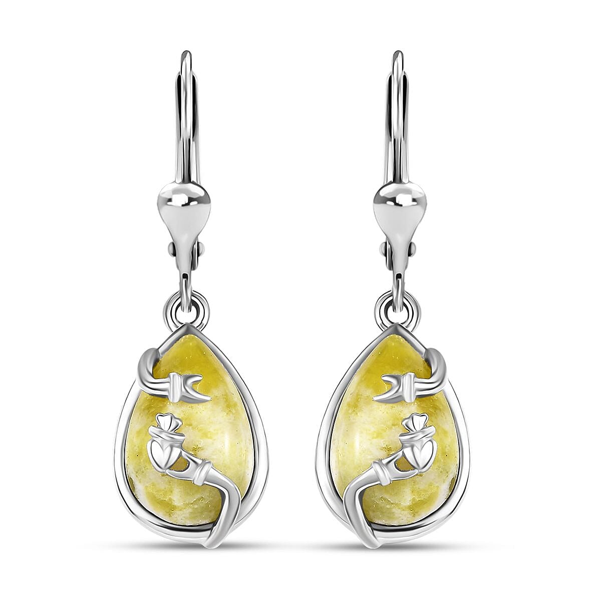 D'Joy Connemara Marble 6.60 ctw Claddagh Earrings in Platinum Over Sterling Silver