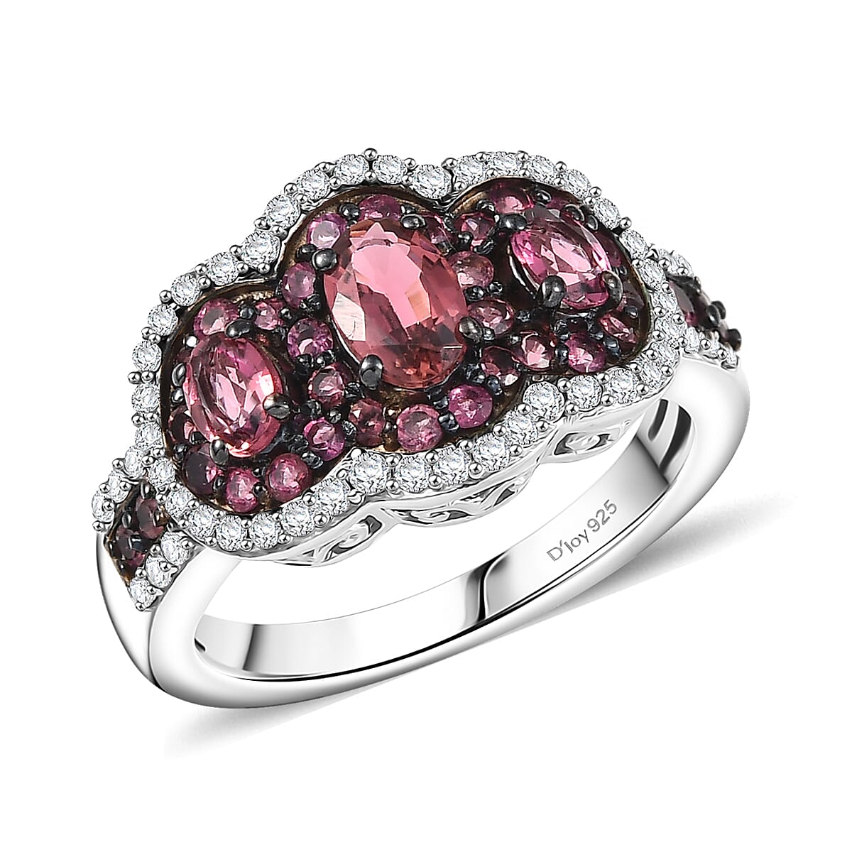 D'Joy Ouro Fino Rubellite and White Zircon 1.85 ctw Ring in Rhodium Over Sterling Silver (Size 10.0)