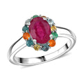 Niassa Ruby and Multi Gemstones 2.40 ctw Ring in Rhodium Over Sterling Silver (Size 10.0) - Sticky add to cart bar