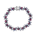AAA Radiant Ember Garnet and Tanzanite 10.70 ctw Floral Link Bracelet in Rhodium Over Sterling Silver (6.50 In) (Del. in 8-10 Days) - Sticky add to cart bar