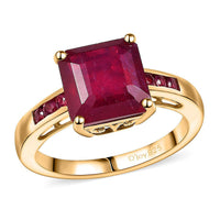 Asscher Cut African Ruby (FF) and Zambian Emerald 8.15 ctw Ring in 18K Vermeil Yellow Gold Sterling Silver (Size 6.5)