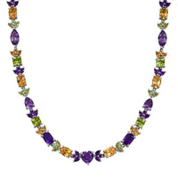GP Royal Art Deco Collection Premium Rose De France Amethyst and Multi Gemstones 22.00 ctw Necklace in Rhodium Over Sterling Silver 18 Inches