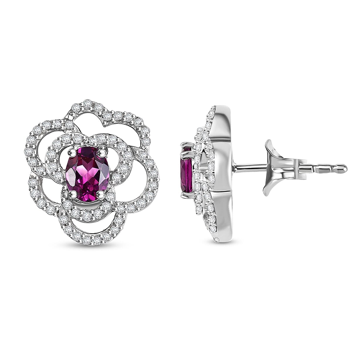 GP Italian Garden Collection AAA Radiant Ember Garnet and Multi Gemstone 2.00 ctw Stud Earrings in Rhodium Over Sterling Silver