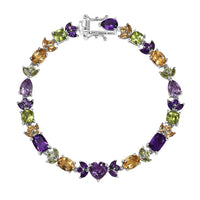 GP Royal Art Deco Collection Premium Rose De France Amethyst, Multi Gemstones Linking Bracelet in Rhodium Over Sterling Silver (8.00 In) 16.10 ctw