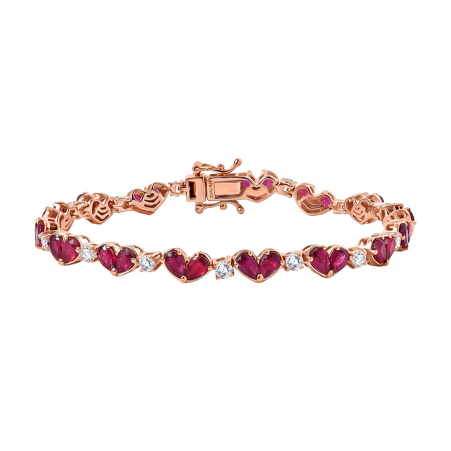 Epic Deal Niassa Ruby (FF) and White Zircon 11.70 ctw Hearts Bracelet (7.25 In) in 18K Vermeil YG Sterling Silver