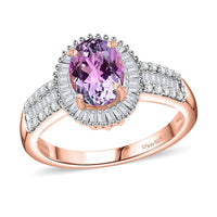 Martha Rocha Kunzite, Diamond (0.15 cts) Ring in 18K Vermeil RG Over Sterling Silver (Size 10.0) 1.65 ctw