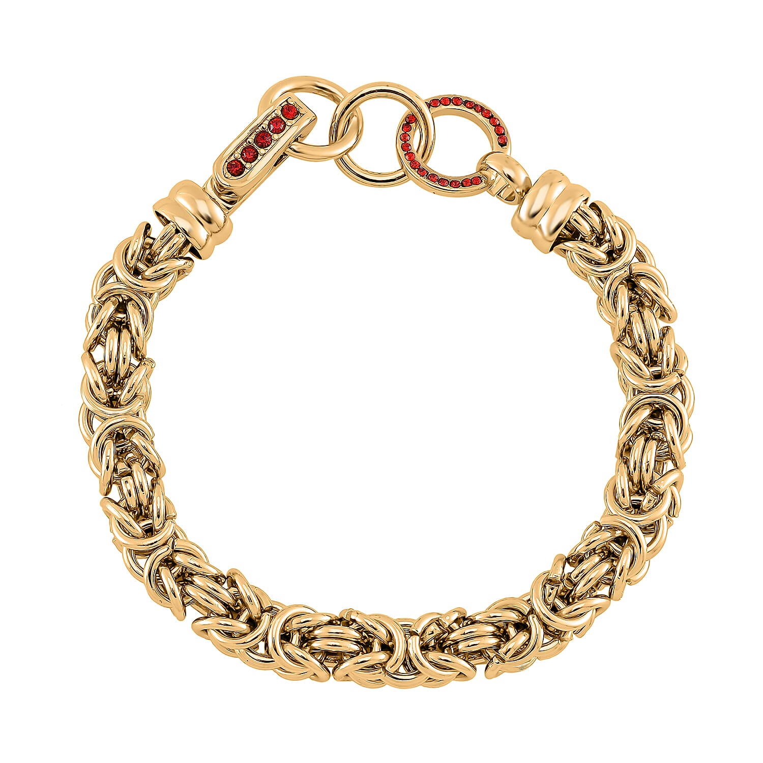 Red Austrian Crystal Byzantine Link Bracelet in ION Plated YG Stainless Steel (8.00 In)