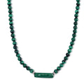 African Malachite and Austrian Crystal 320.00 ctw Beaded with Fancy Bar Necklace in Stainless Steel 18-20 Inches - Sticky add to cart bar