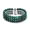 African Malachite 3 Row Beaded Bracelet in Stainless Steel (6.50 In) 180.00 ctw - Sticky add to cart bar