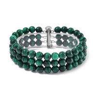 African Malachite 3 Row Beaded Bracelet in Stainless Steel (6.50 In) 180.00 ctw