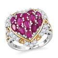 Niassa Ruby (FF) and White Zircon 4.50 ctw Heart Ring in 18K Vermeil YG and Rhodium Over Sterling Silver (Size 10.0) - Sticky add to cart bar