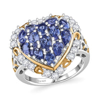 Niassa Ruby (FF) and White Zircon 4.50 ctw Heart Ring in 18K Vermeil YG and Rhodium Over Sterling Silver (Size 10.0)