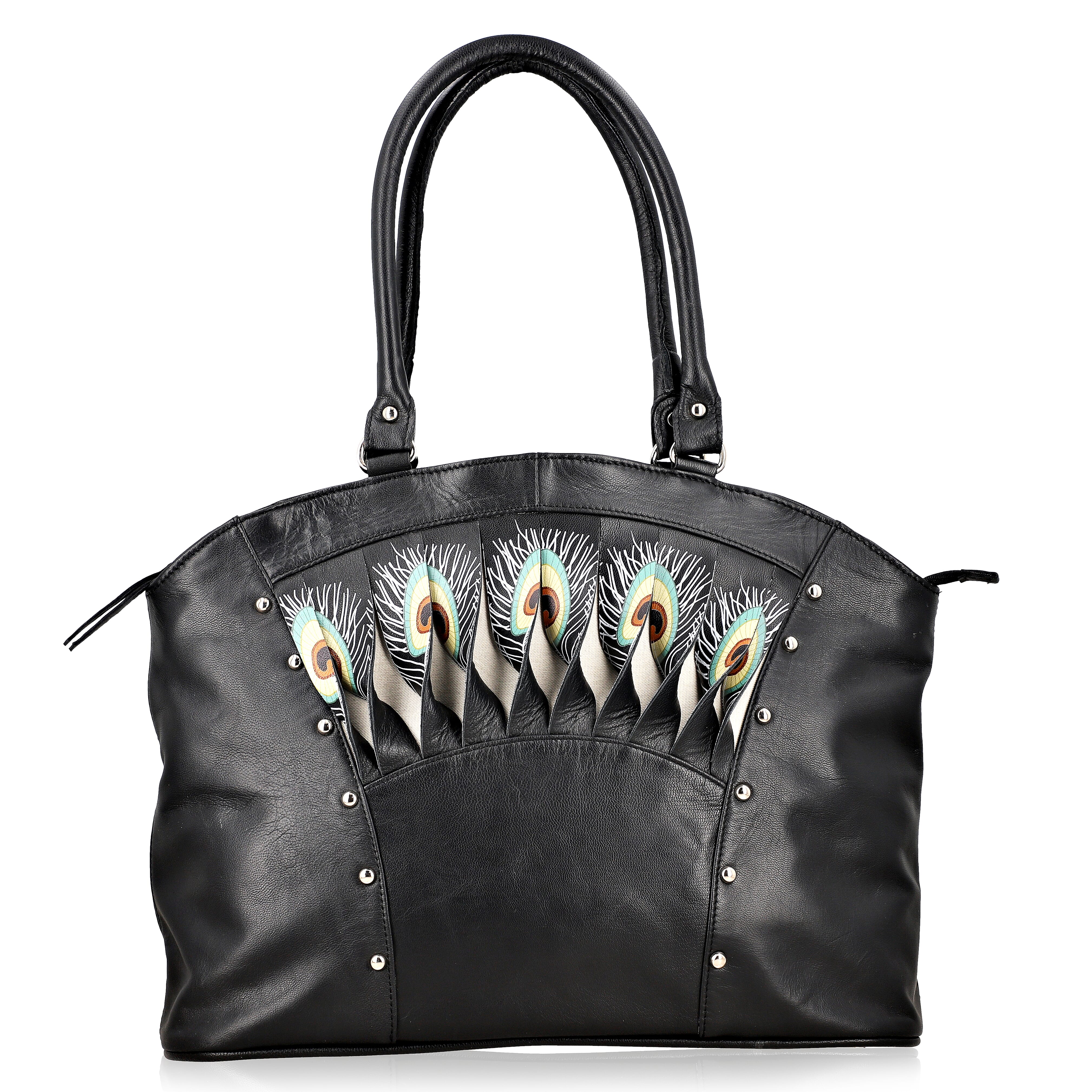 Black Genuine Leather Digital Print Handbag