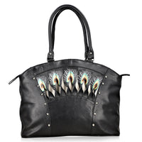 Black Genuine Leather Digital Print Handbag