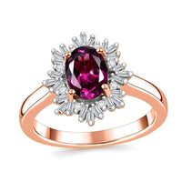 Luxoro 10K Rose Gold AAA Radiant Ember Garnet, Diamond (G-H, I2) Snowflake Ring (Size 7.0) (Del. in 8-10 Days) 1.70 ctw