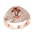 Premium Marropino Morganite, White Zircon Ring in 18K Vermeil RG Over Sterling Silver (Size 8.0) 3.60 ctw - Sticky add to cart bar