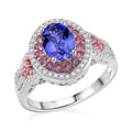 TLV Tanzanite (Oval), Multi Gemstone Double Halo Ring in Vermeil RG and Rhodium Over Sterling Silver (Size 6.0) 2.00 ctw - Sticky add to cart bar