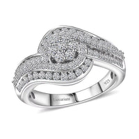 Luxuriant Lab Grown Diamond (G-H, SI) Bypass Ring in Rhodium Over Sterling Silver (Size 10.0) 1.00 ctw