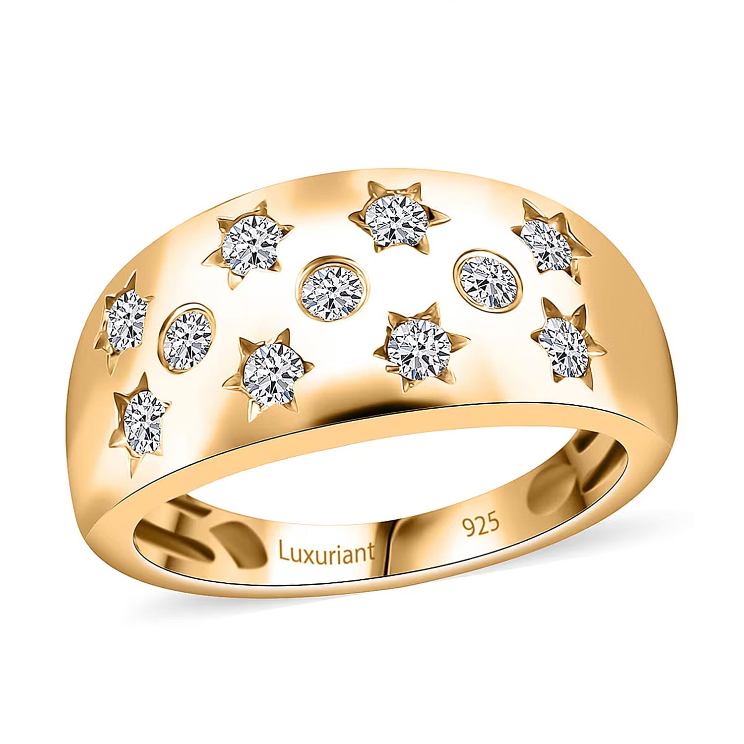 Luxuriant Lab Grown Diamond G-H SI 0.50 ctw Art Deco Ring in 18K Vermeil Yellow Gold Over Sterling Silver (Size 10.0)