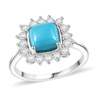 Sleeping Beauty Turquoise and White Zircon 2.40 ctw Solitaire Ring in Rhodium Over Sterling Silver (Size 10.0)