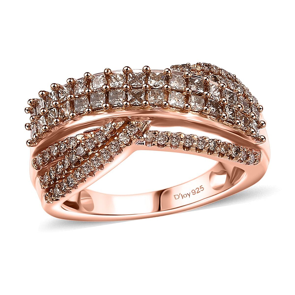 Nature Champagne Diamond Ring in 18K Vermeil RG Sterling Silver (Size 7.0) 1.00 ctw