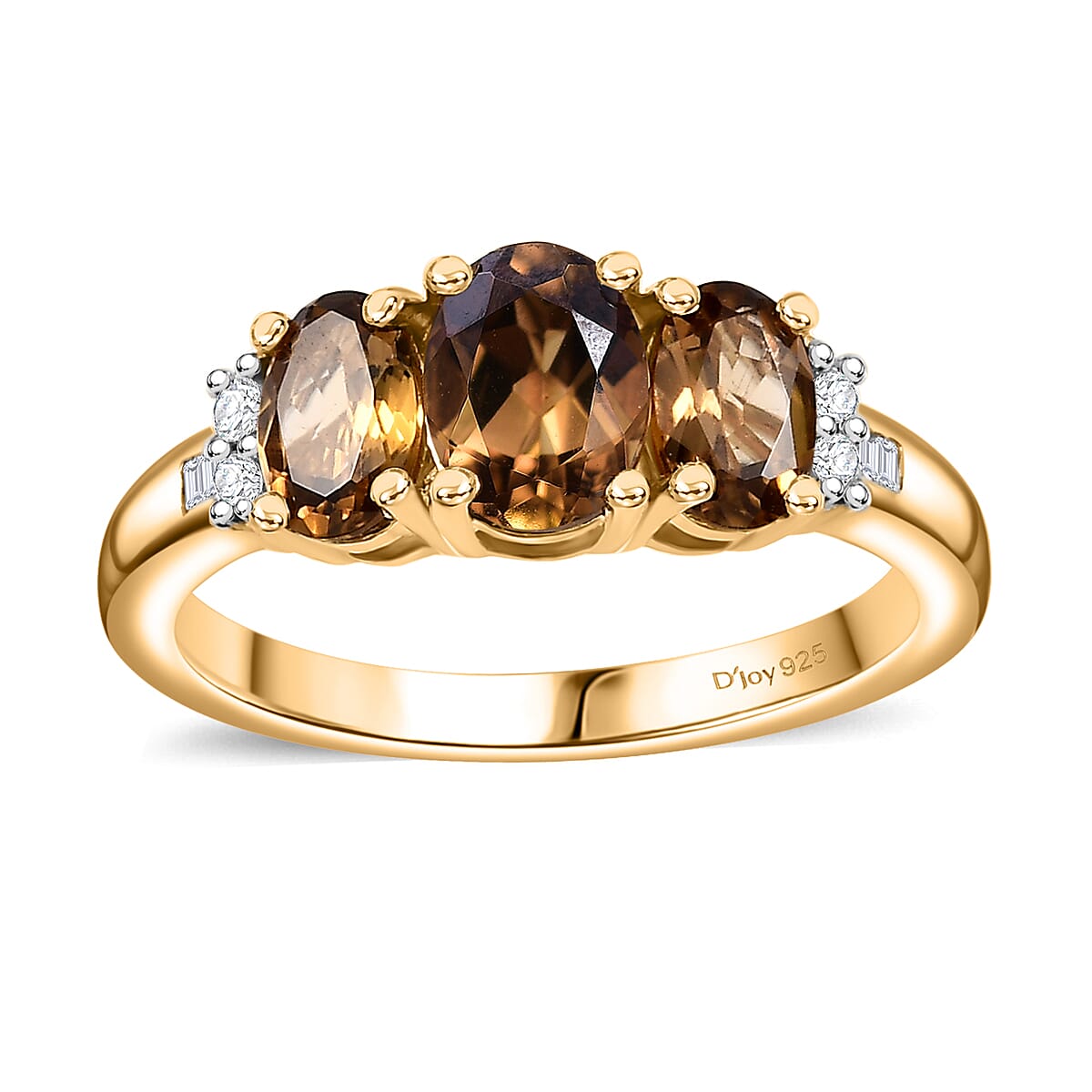 Golden Turkizite ,  White Diamond  Main Stone With Side Stone Ring in 18K YG Vermeil Sterling Silver 1.95 ctw