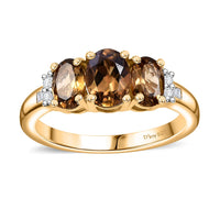 Golden Turkizite ,  White Diamond  Main Stone With Side Stone Ring in 18K YG Vermeil Sterling Silver 1.95 ctw