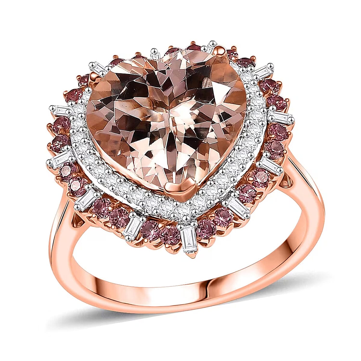 Luxoro AAA Morganite, Padparadscha Sapphire and White Diamond I2 5.70 ctw Solitaire Ring in 14K Rose Gold (Size 6.0)