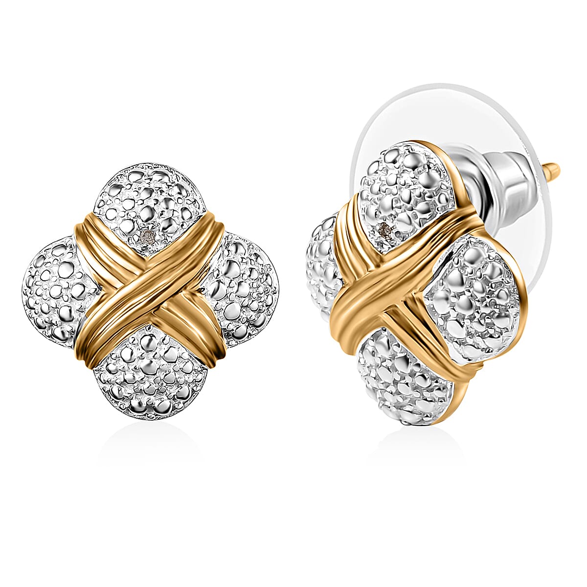 Karis Diamond Accent Fancy Stud Earrings in 18K YG Plated and Platinum Bond