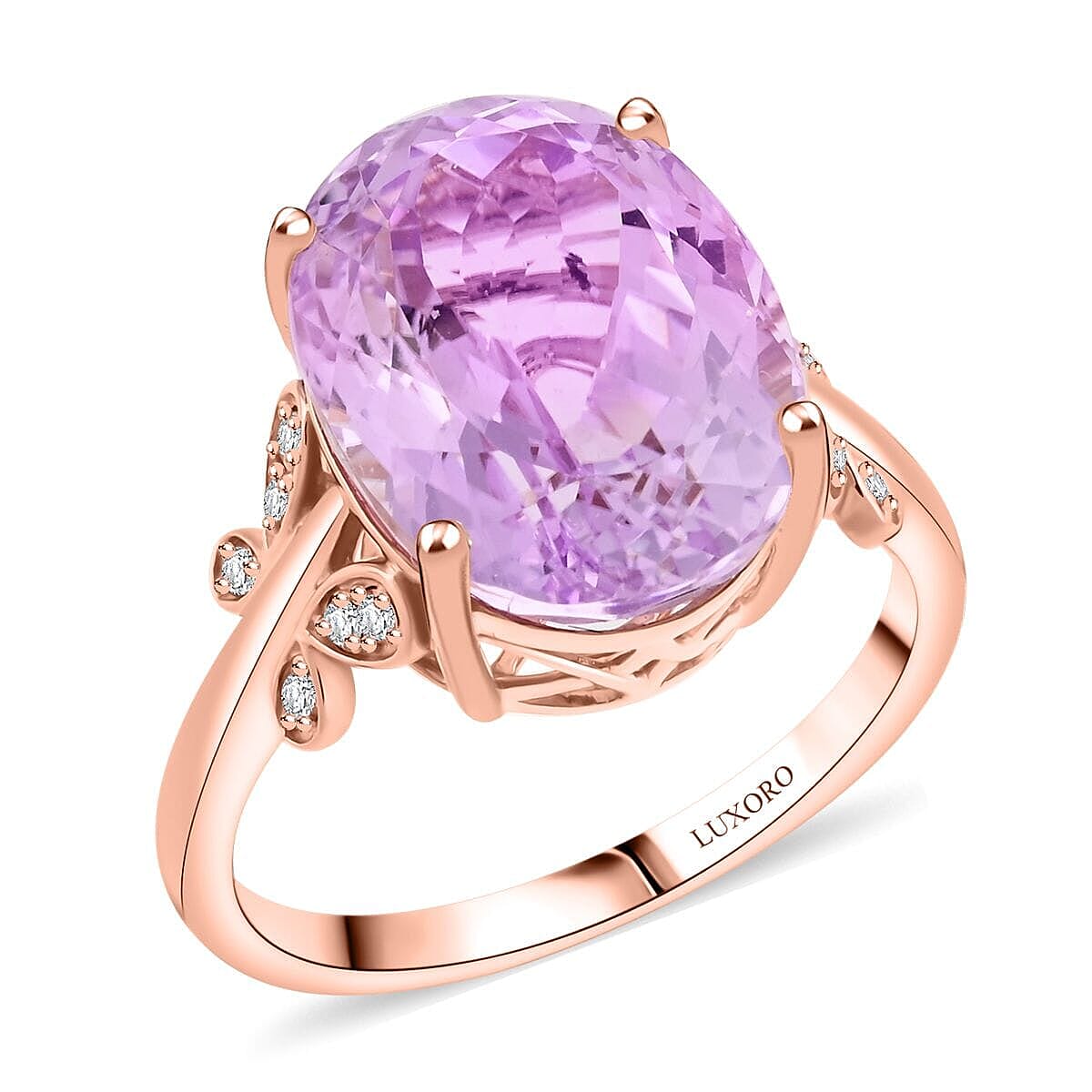 Certified & Appraised Luxoro 10K Rose Gold AAA Martha Rocha Kunzite, Diamond (I2) Ring (Size 10.0) (4.56 g) 13.10 ctw