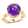 Certified & Appraised Luxoro AAA Natural Lusaka Amethyst and G-H I2 Diamond 6.52 ctw Ring in 10K Yellow Gold (Size 10.0) 4.60 Grams - Sticky add to cart bar