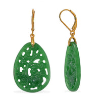 Green Jade Carved Lever Back Earrings in 14K YG Over Sterling Silver 24.00 ctw