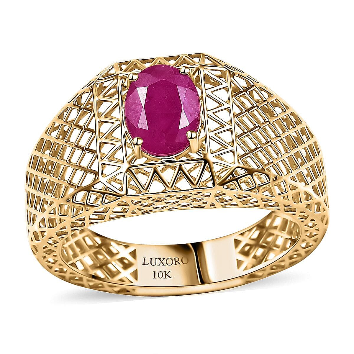 Luxoro Ruby Men's Ring in 10K Yellow Gold 1.70 ctw (Size 13.5)