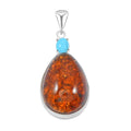 Baltic Amber and Sleeping Beauty Turquoise 1.50 ctw Pendant without Chain in Sterling Silver - Sticky add to cart bar