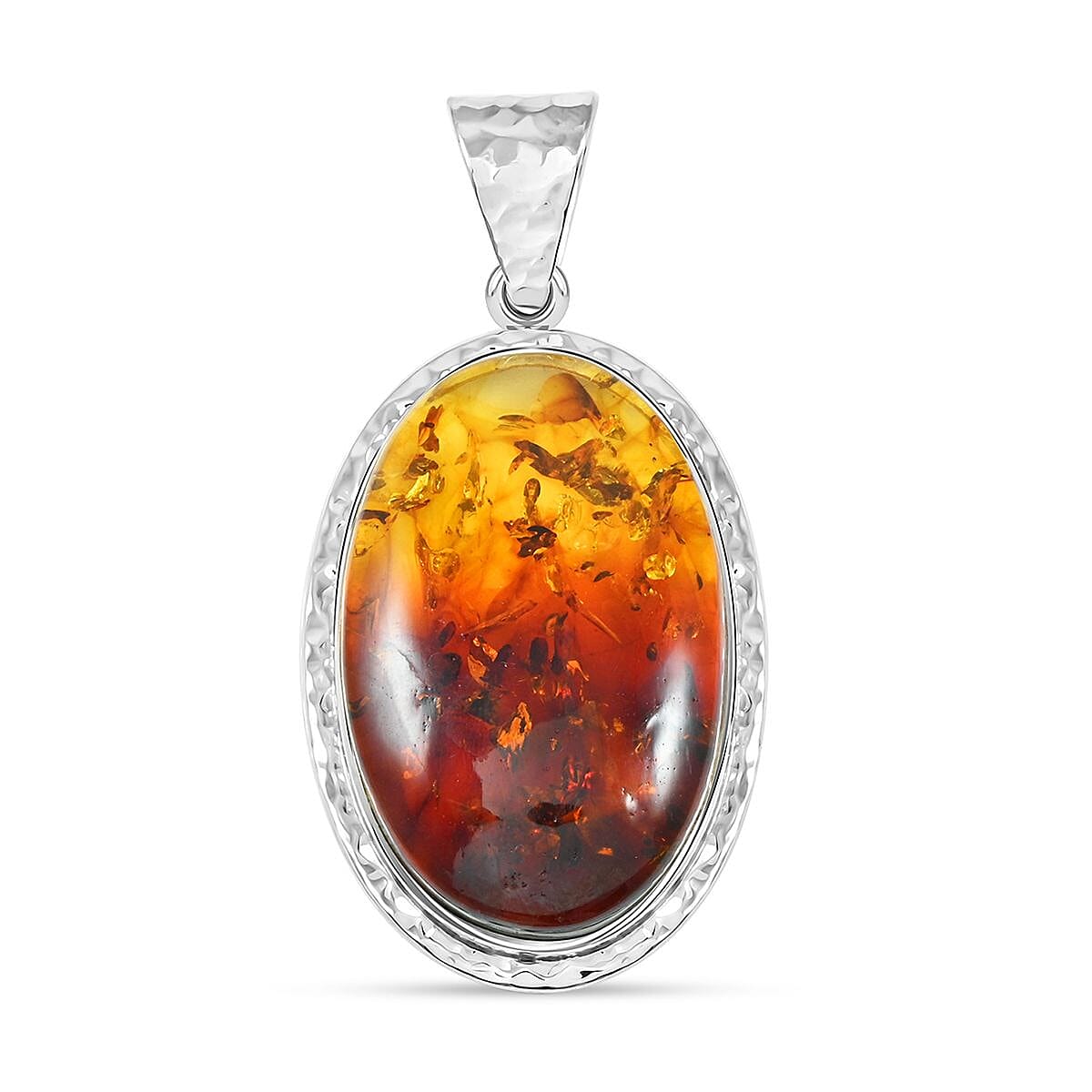 Baltic Amber Oval Shape Pendant without Chain in Sterling Silver
