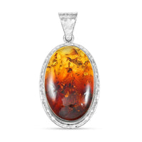 Baltic Amber Oval Shape Pendant without Chain in Sterling Silver