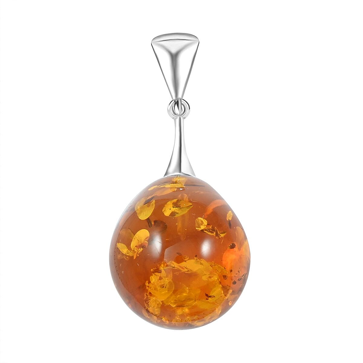 Baltic Amber Forest Drop Pendant without Chain in Sterling Silver